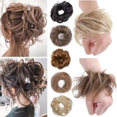 SEGO REMY Haarknoten 100% ECHTHAAR Dutt Bun Gewellt Scrunchie Haarteil Clip In Zopf