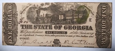 1864 $1 One Dollar The State of Georgia Milledgeville Obsolete Note (PM-323) - Image 1 of 2