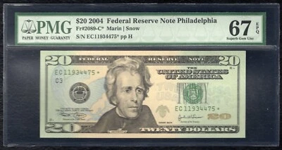 FR. 2089-C* 2004 $20 *STAR* FRN PHILADELPHIA, PA PMG GEM UNCIRCULATED-67EPQ (K) - Image 1 of 2