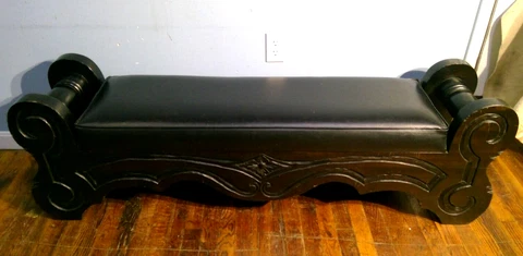 Window Bench or  Bed Seat Heavy Carved Pine Black Cover
