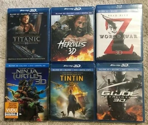Lot 6 Blu-ray + DVD + 3D Hercules, Titanic, World War Z, Tintinn, G.I Joe NEW A4 - Picture 1 of 3