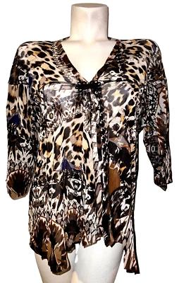 FUZZI верхний размер маленький итальянский коричневый черный сетки чистый 3/4 рукав v-образным вырезом блузка рубашка - Изображение 1 из 4