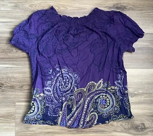 Mossimo XL Boho Peasant Smocked Neck Top Purple Paisley Floral Lightweight Top - Picture 1 of 8