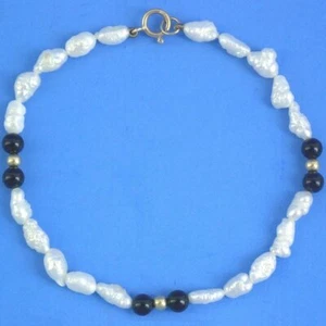 B434 Vintage Freshwater Biwa Rice Pearl 14K Gold 7.25" Bracelet New Solid 14KT - Foto 1 di 2