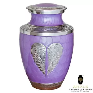 Cremation Ashes Funeral Adult Large Urn Personalised Purple & Silver Angel Wings - Picture 1 of 9