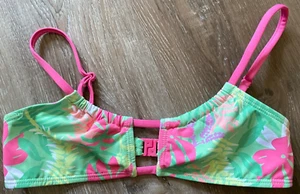ZARA ~ Tropical Pattern Bikini Top ~ Girl's Size 11-12~Pink & Green~NEW~ - Picture 1 of 4