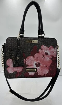 MARC NEW YORK Black Pink Floral Purse Hand Bag Shoulder Strap Coin Purse Wallet - Image 1 of 4
