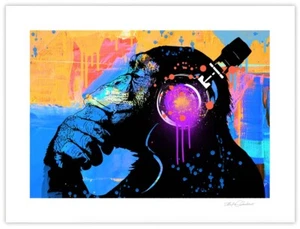 "Impresión de bellas artes de The Thinker Chimp 18x24"" firmada a mano por el artista Stephen Chambers" - Imagen 1 de 1