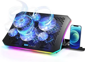 Upgarde Laptop Cooling Pad, RGB Lights Laptop Cooler 6 Fans for 15.6-17.3 Inch L - Picture 1 of 12