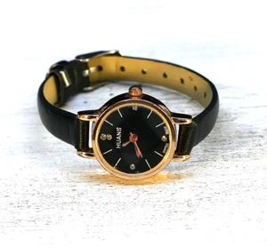 Huans Swiss made wrist analog womens watch bevelled crystal with leather band  - Picture 1 of 11