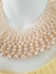 Vintage Cream Faceted Bead Collar Necklace Bib Statement Iridescent Excellent  - Picture 1 of 10
