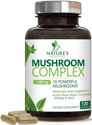 Mushroom Complex Supplement Capsules - 10 Mushrooms Lions Mane, Reishi, Chaga - Image 1 of 4