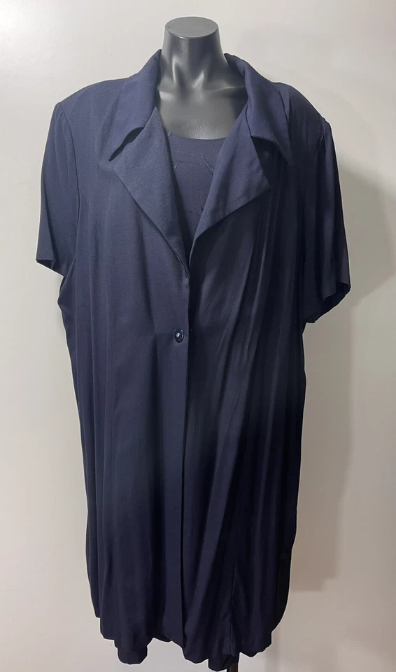 Cardigã Vintage 2 peças Cristy Lyn Feminino Plus Size 24 Vestido Regata Azul com Capa - Imagem 1 de 4