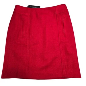 Talbots Petites Rock rot Größe 2P komplett gefüttert Wollmischung Reißverschluss hinten Taschen Büro - Bild 1 von 13