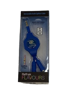 RETRAK  3.5mm Audio Cable/Auxiliary FLAVOURS Retractable Cable Blue 3ft - Image 1 of 2