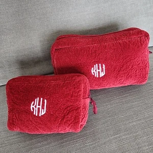 POTTERY BARN Travel Red Quilted Velvet Silk Cosmetic Bags /2 NWOT FREE SHIP "KHJ - Picture 1 of 18