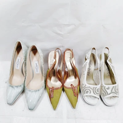 NO TARIFF Gucci Yves Saint Laurent Jimmy Choo Shoes 3 set Olive Leather 1024311 - Image 1 of 4