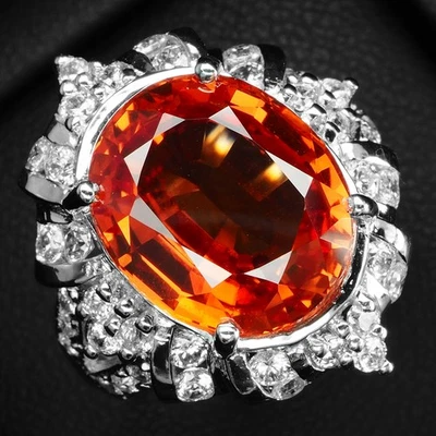 Блестящие кольца из белого золота 925 пробы с оранжевым сапфиром закатом 9,70 карата - Изображение 1 из 4