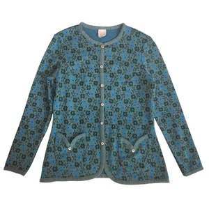 Vintage Catalina Damen blau grün Blumen Strick Cardigan Pullover 38 Medium 70er - Bild 1 von 9