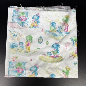 1 Yard Vintage Holly Hobbie Fabric Blue White Kittens Balloons Piano Bubbles - Picture 1 of 4
