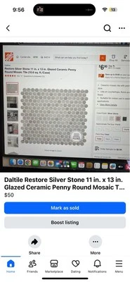 Daltile Restore серебряный камень 11 дюймов x 13 дюймов Глазурованный керамический пенни - 12 штук - Изображение 1 из 3