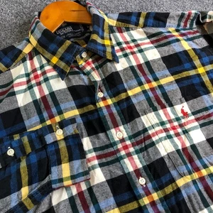 Polo Ralph Lauren Shirt Mens L Yellow Blue Tartan Plaid Lowell Brushed Cotton - Picture 1 of 8