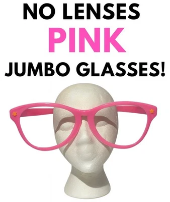 No Lenses JUMBO PINK EYE FRAME GLASSES BIG Clown Funny Giant Joke Gag Nerd Geek - Image 1 of 4