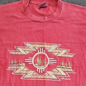 VTG 90s Arizona Aztec Navajo Textured Graphic T Shirt Anvil USA Single Stitch LG - Picture 1 of 16