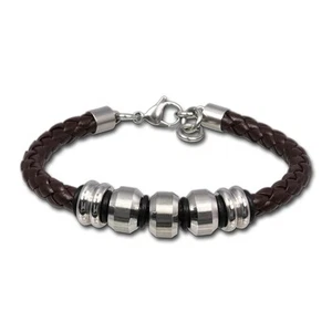 SilberDream Lederarmband Edelstahl Beads braun Leder Armband LAP006B - Bild 1 von 7