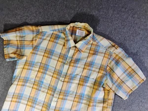Vintage Towncraft Shirt Mens Large Blue Yellow Plaid 60s Loop Collar Pennys - Picture 1 of 8