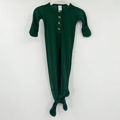 Lou Lou and Company Size NB Rowan Emerald Green Button Up Knotted Baby Gown - Image 1 of 4
