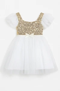 ✨ Stunning Gold Sequin & White Tutu Dress – Midi-Length Party Dress (Size 3-6T) - Picture 1 of 1