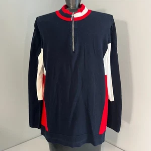 Maglione Tommy Hilfiger maglia 1/4 zip donna L rosso/bianco/blu LS patch blocco colore - Foto 1 di 8
