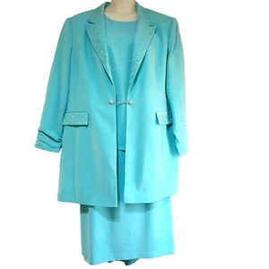 Ben Marc International Aqua Women 24 Church Formal 4-piece Suit Rhinestones Bead - Picture 1 of 14