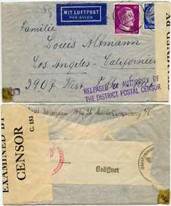 WW2 INTERRUPTED MAIL GERMANY USA NOV DEC 1941 HELD + RELEASED BY CENSOR ..PAN AM - Picture 1 of 4