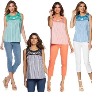 DG2 by Diane Gilman Floral Embroidered Striped Top 530183-J - Picture 1 of 4