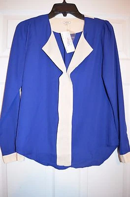 Top Ezra Mujer S Pequeño L/S Azul/Crudo Color Block - Nuevo Con Etiquetas Foto 1 de 4