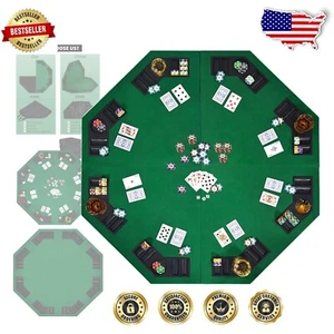 Casino-Style Foldable Poker Mat - 48-Inch Octagonal Table Top for Family Fun - Picture 1 of 11