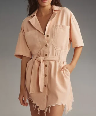 Mini Vestido Anthropologie Pilcro Manga Corta Denim Destruido Talla L Nuevo con Etiquetas Rosa Foto 1 de 4