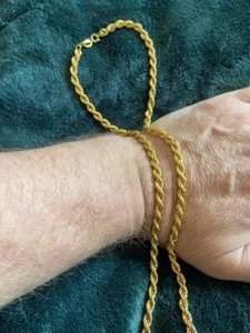Rope Chain Necklace 5mm 26 Inch 14K Gold Plated Mens / Unisex Jewelry - Picture 1 of 4