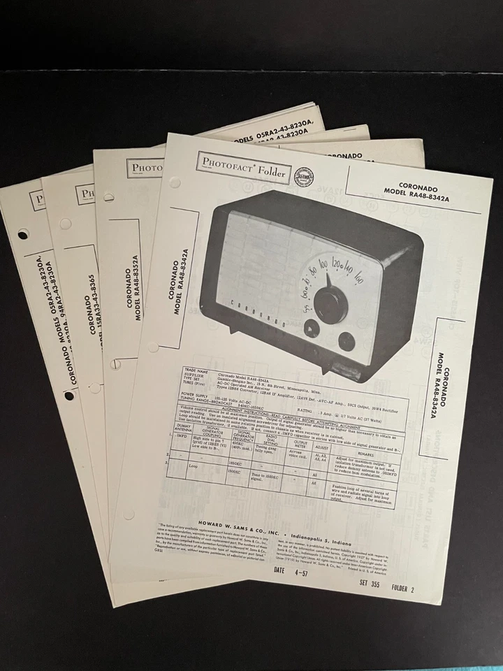 SAMS Photofacts Vintage Radios Coronado Brand - YOU CHOOSE MODEL - Image 1 of 1