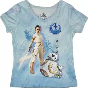 Disney Store Kids Blue Short Sleeve Polyester Star Wars Rey BB8 T Shirt Sz S 5/6 - Picture 1 of 3