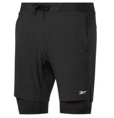 Mens Reebok Shorts 2 in 1 Gym Sports Fitness - Black - Image 1 of 4