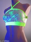 Schminke 💿 UV spandex bra top distressed dance wear club crop iridescent silver