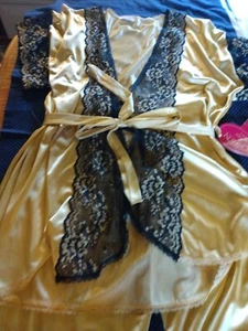 Vtg. Kayser Ladies Sexy Pajama Set Size Small Black/ Gold New With Tags - Picture 1 of 24