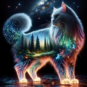 Sparkling Forest Cat Diamond Art Kit: 5D Round Full Drill Painting for Beginners - Picture 1 of 7