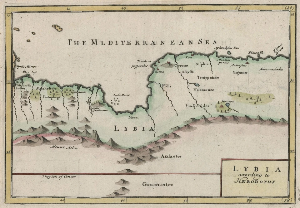 Antique Map "Lybia according to Herodotus" (Libya-Africa) Herman Moll, 1717 - Image 1 of 3