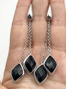 ATI 925 sterling silver faceted black onyx dangle earrings - Picture 1 of 6