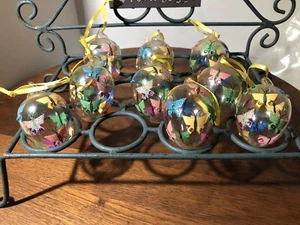 9 Vintage Glass Blown Butterflies/rhinestones Hanging Ornaments Eggs - Picture 1 of 5