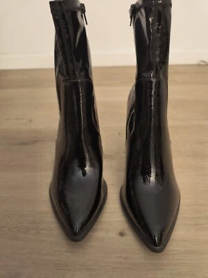 Luxury Black Patent Leather Boot for Women High Heel Classic Winter Pointed Toe  - Image 1 of 4